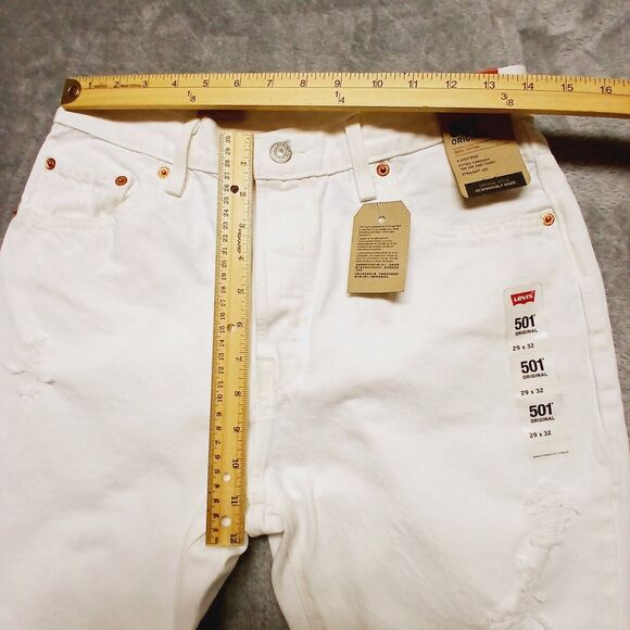 Levi's 501 Buttonfly High-Rise Women's White Distressed Raw Hem Jeans Size 29x32 - Picture 9 of 16